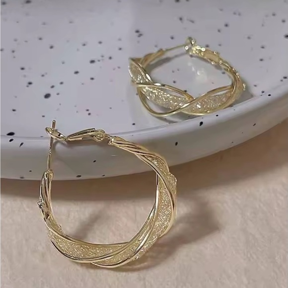 Elegant Gold and Rhinestone Hoop Earrings - Picture 3 of 6